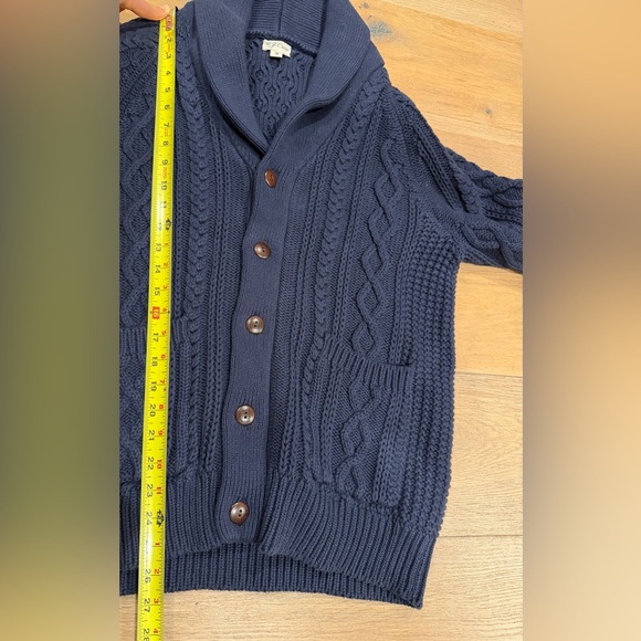 J. CREW Cotton Cable Knit Shawl Collar Button Up Cardigan Sweater Navy Blue Sz M - Picture 7 of 8